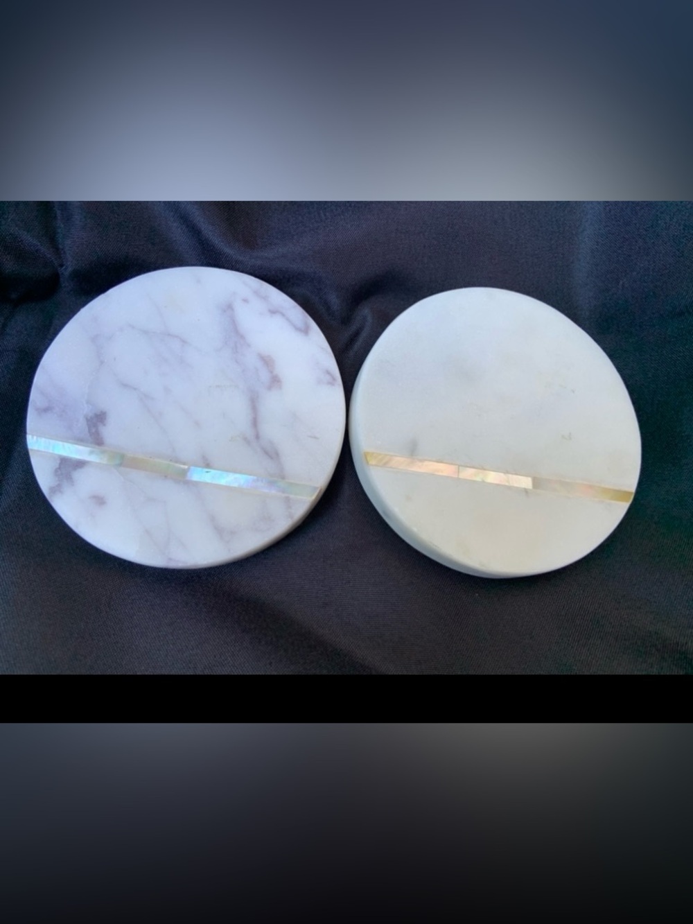 White Marble Round Coasters with Iridescent Inlay - Set of 2